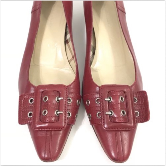 BURBERRY Red Block Kitten Heels Slip On Shoes 38.5 - Picture 2 of 8